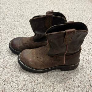 Justin Girls Cowboy Boots Light Up Sz 3D Leather Brown Pink Western Casual